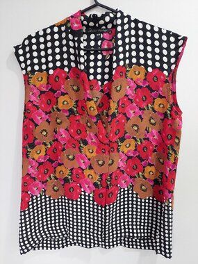 Sandra Angelozzi Women's Size M Sleeveless Tunic Blouse  Boho Floral